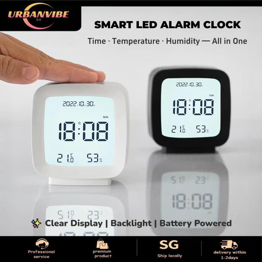 【SG Local Stock】Digital Alarm Clock with Temperature Humidity Display ...