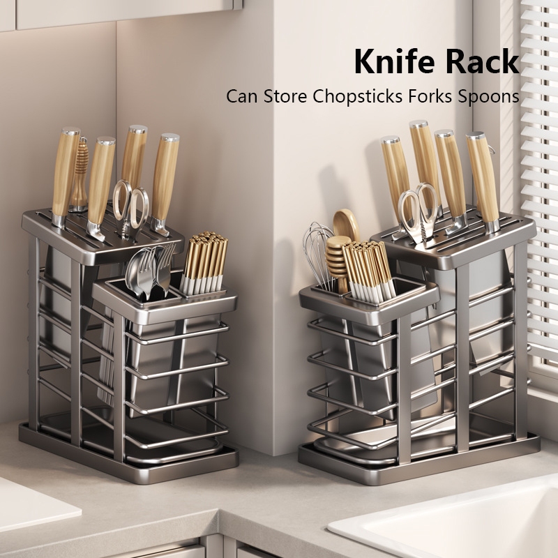 [SG Stock] Kitchen Knife Holder Multi-slot Knife Rack Ventilate Knife ...