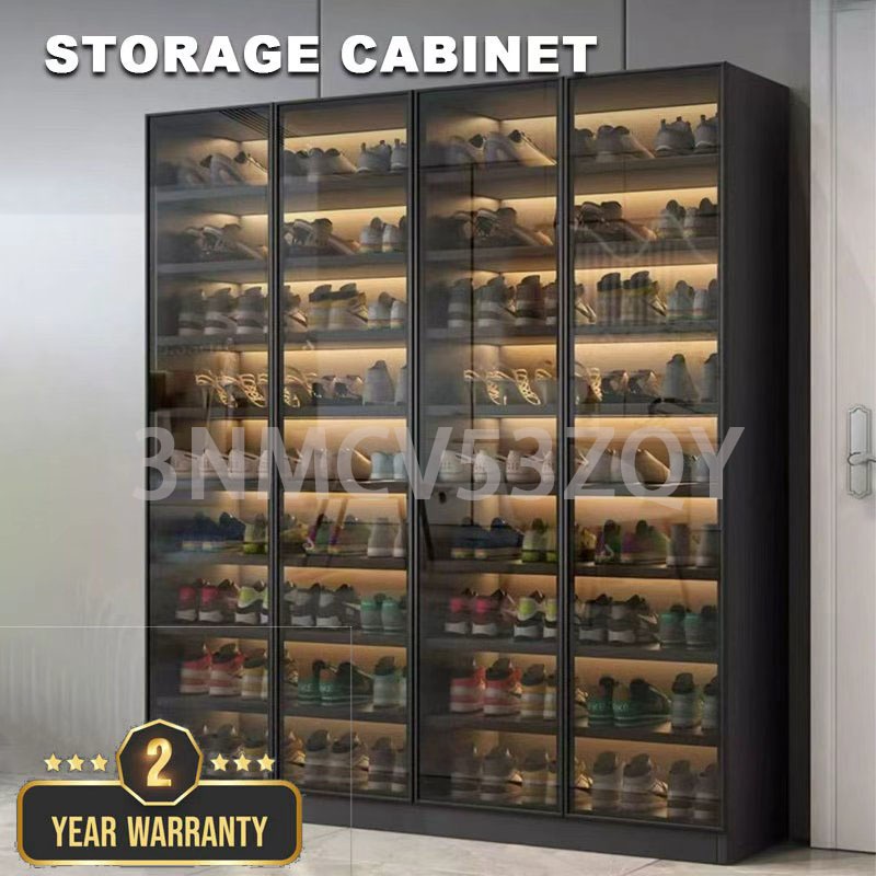 【SG Seller】Indoor Shoe Cabinet with Tempered Glass Doors | Adjustable ...