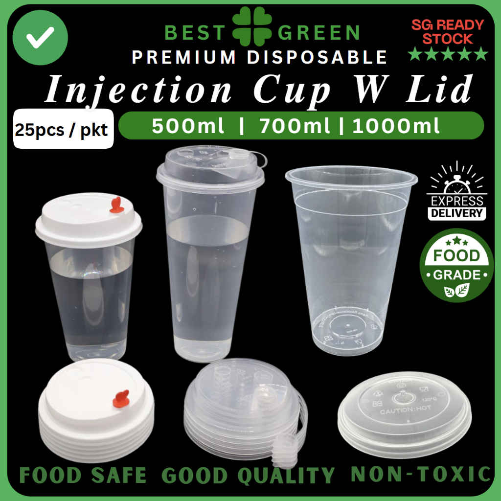 Disposable Plastic Injection Cups PP With Lids [500ml/700ml/1000ml ...