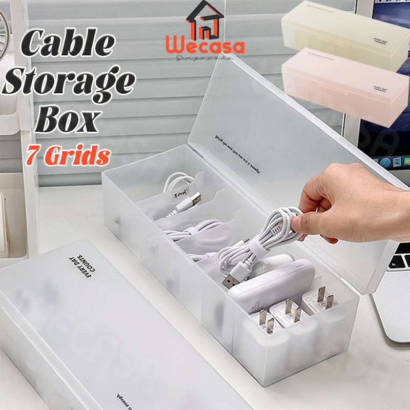 [SG] 7 Grids Cable Organizer Box White Wire Storage Box Cable ...