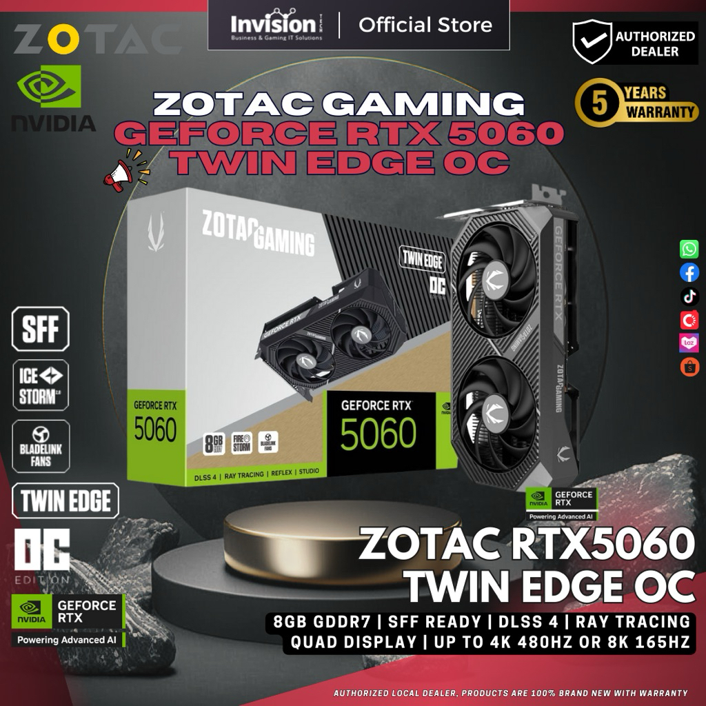 ZOTAC GAMING Nvidia GeForce RTX 5060 Twin Edge OC 8GB GDDR7 • DLSS 4 ...