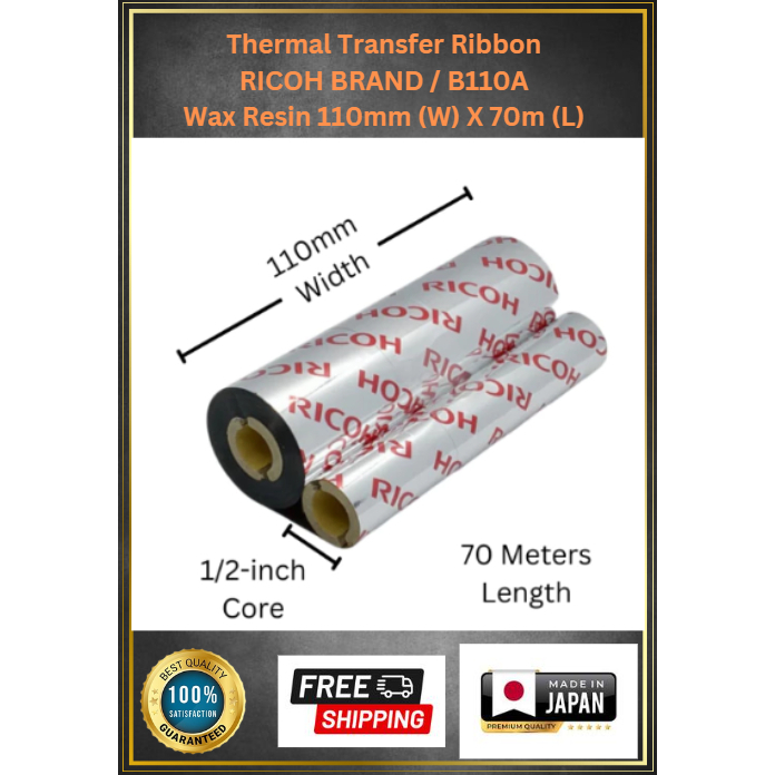 RICOH RA Ribbon | Wax Resin 110mmx70m FO | Barcode Ribbon | Thermal ...