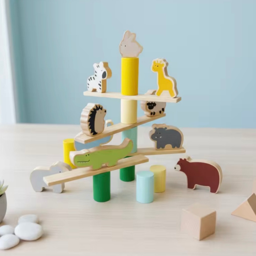 (SG STOCK NDD) Montessori Wooden Animal Stacking Balance Game Eco ...