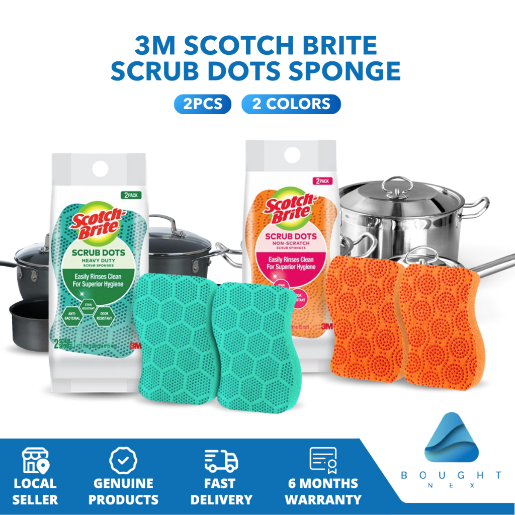 3M Scotch Brite Scrub Dots Sponge - Non-Scratch, Antibacterial, Rinses ...