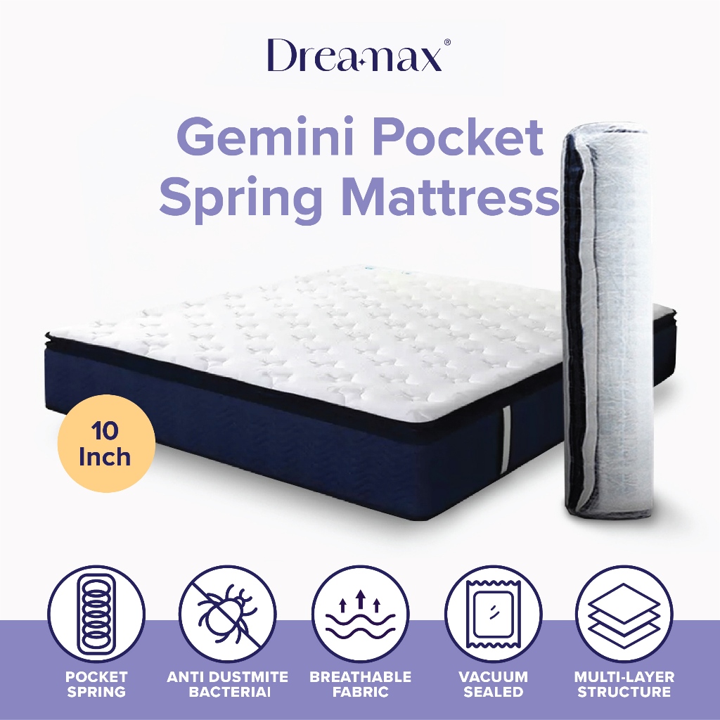 DREAMAX Gemini 10 Inch 7 Zone Pocket Spring Mattress 25cm Bed Latex 4 ...