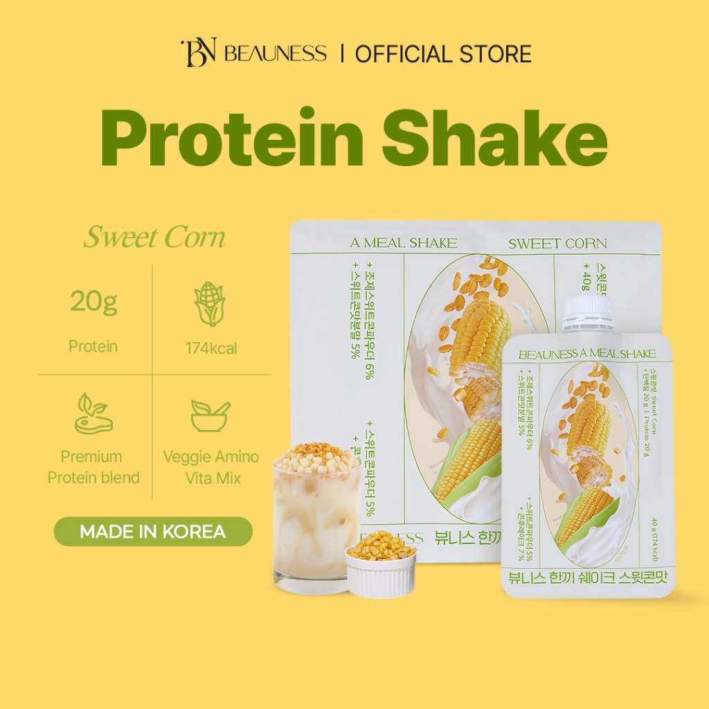 BEAUNESS Shake Pack (5 Pouches, Sweet Corn) | Korean Protein | Meal ...