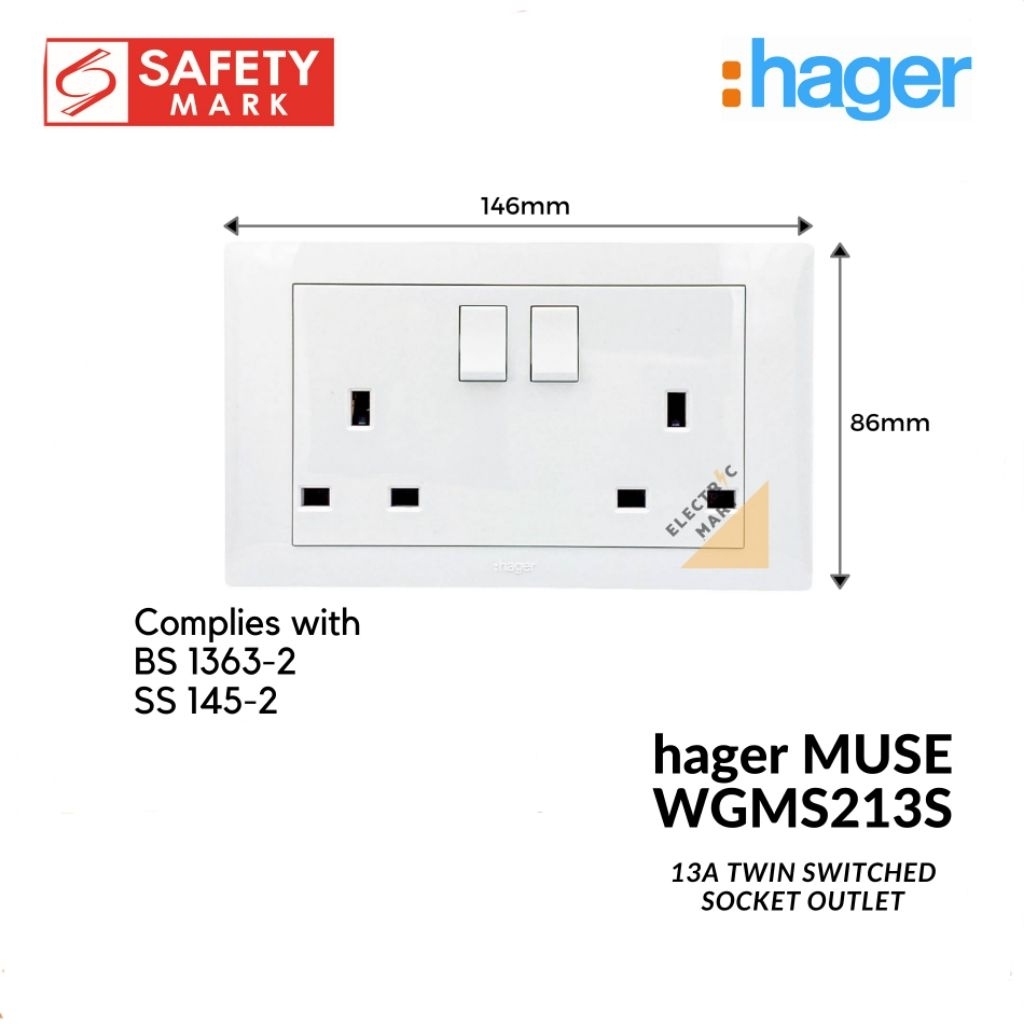Hager Switched Socket Outlet 13A (2 Gang) Twin SSO | Shopee Singapore