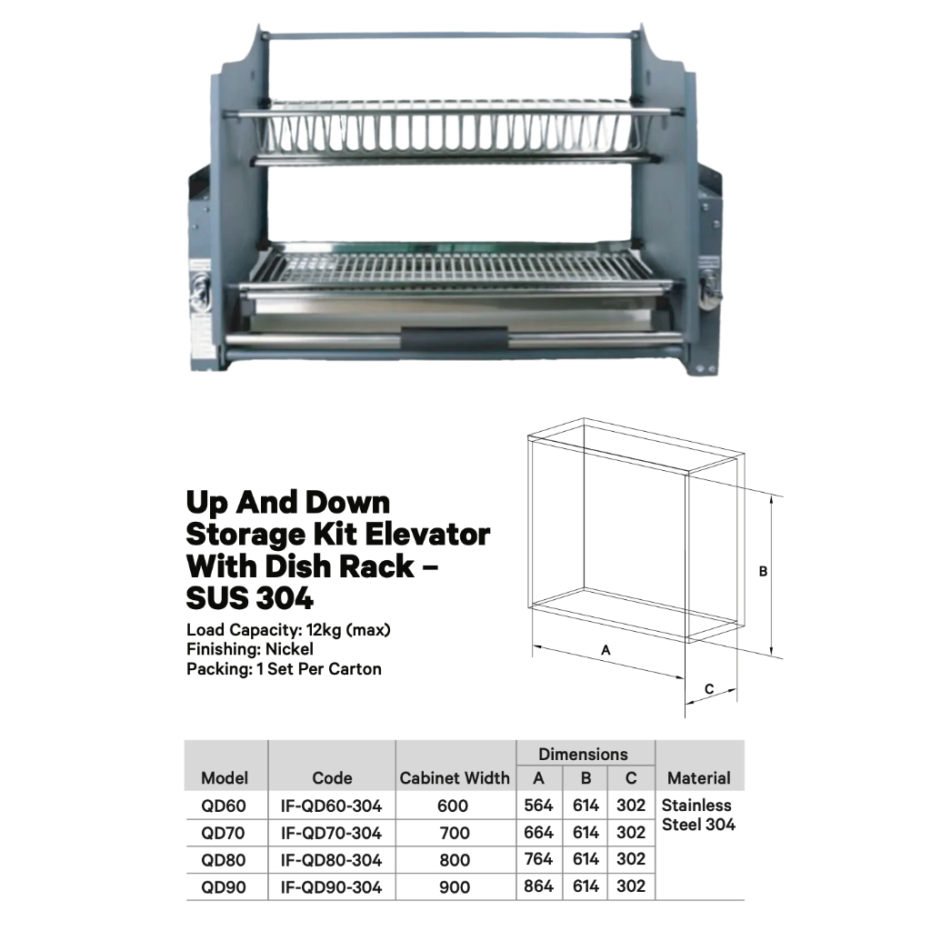 SUS 304 Stainless Steel Kitchen Pull Down Dish Rack - Up And Down ...