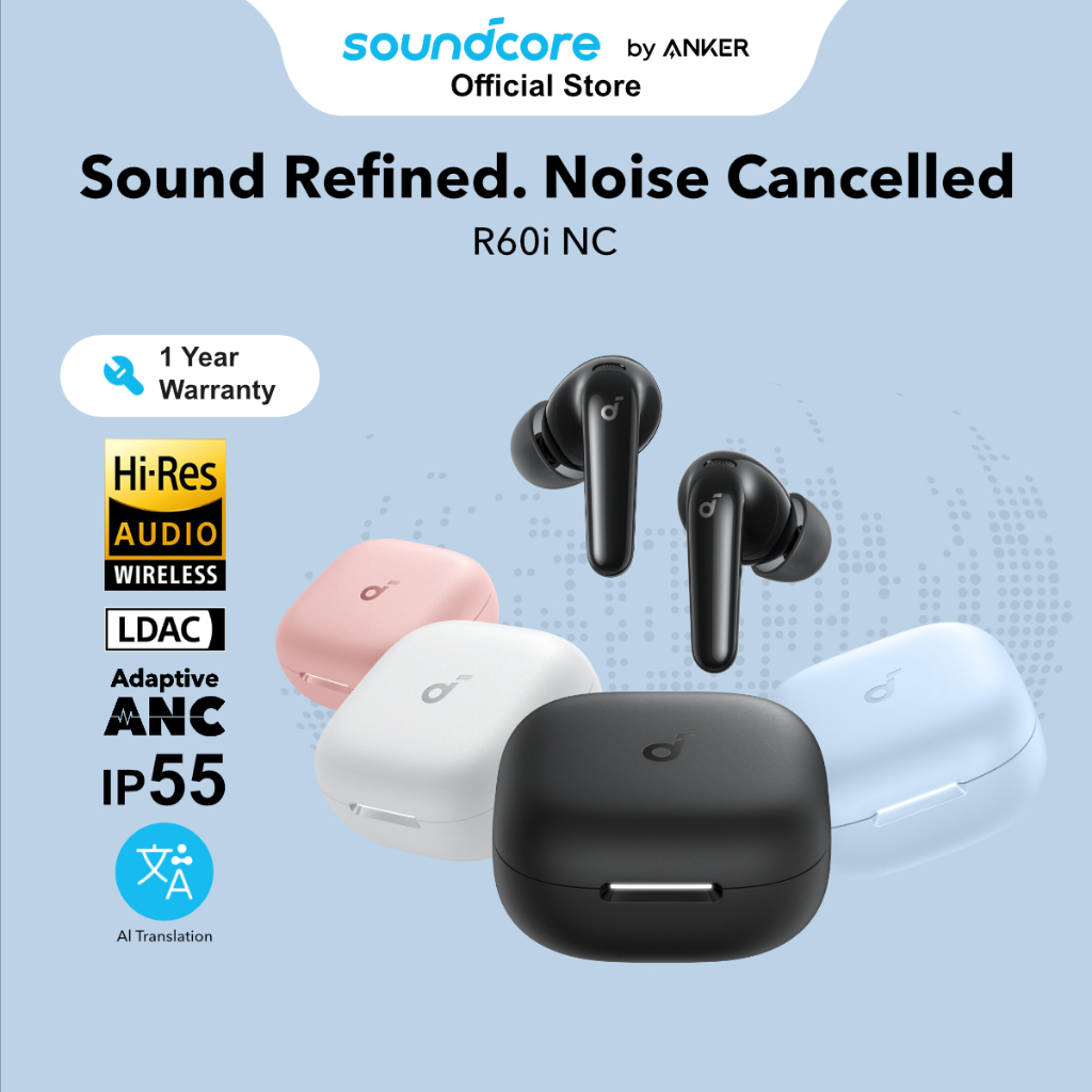Soundcore R60i NC by Anker Wireless Earphones Adaptive Noise-Cancelling ...