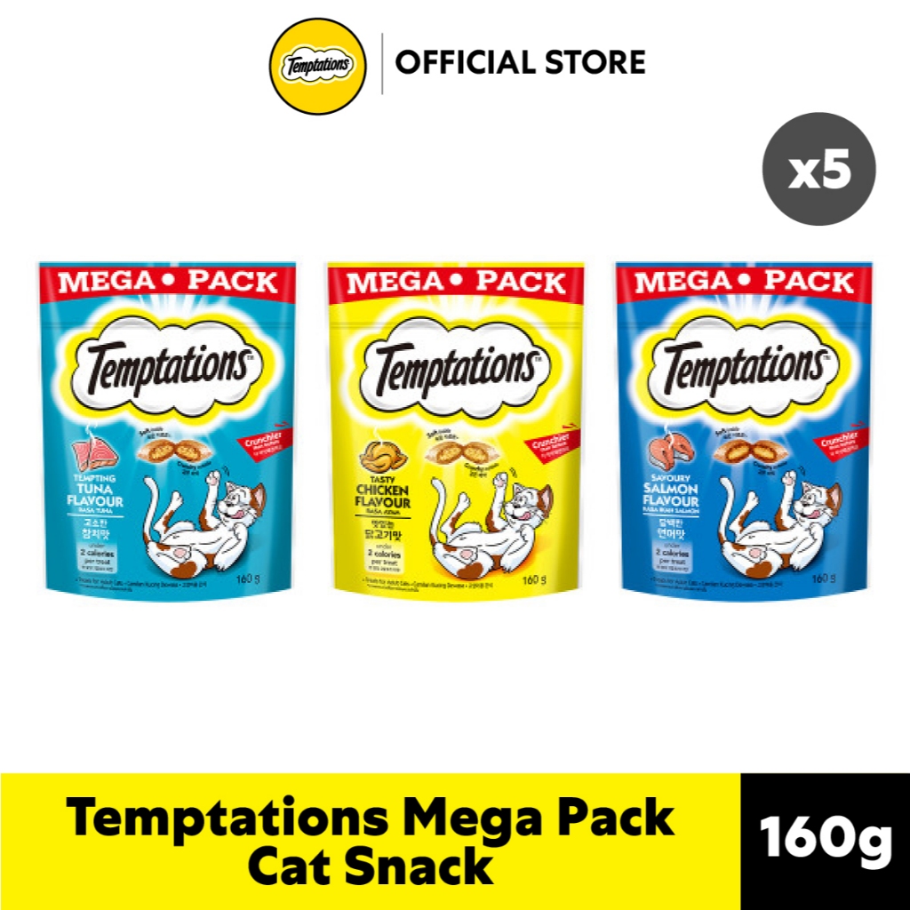 [Select Flavour] TEMPTATIONS Cat Treat Pocket Snack 160g (Bundle of 5 ...