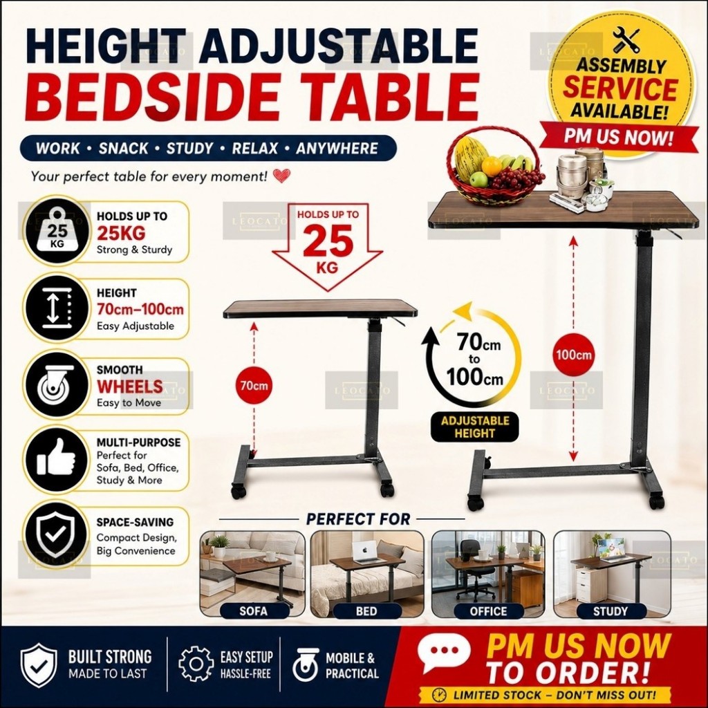 Premium Overbed Table | Height Adjustable Over Bed | Bedside Table ...