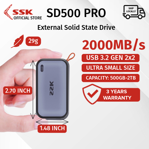 SSK SD500 Pro Portable Mini External SSD 2000MB/s USB3.2 Gen2X2 ...