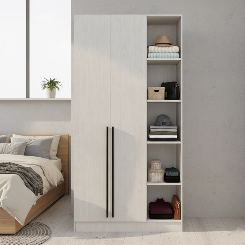 L90cm 2 Door Wardrobe with open compartment on 1 side (YW3506) | Shopee ...