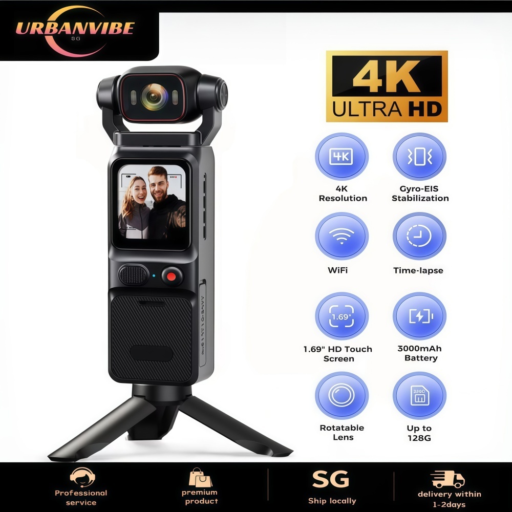 【SG Local Stock】4K Pocket Action Camera Touch Screen Portable Vlog Cam ...