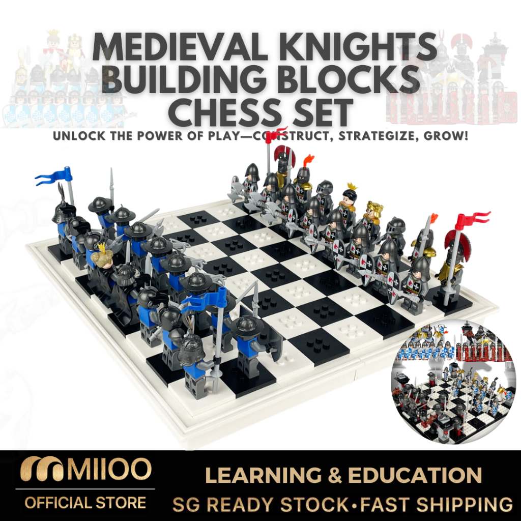 29cm Medieval Knights Building Blocks Chess Set With Figures Board ...