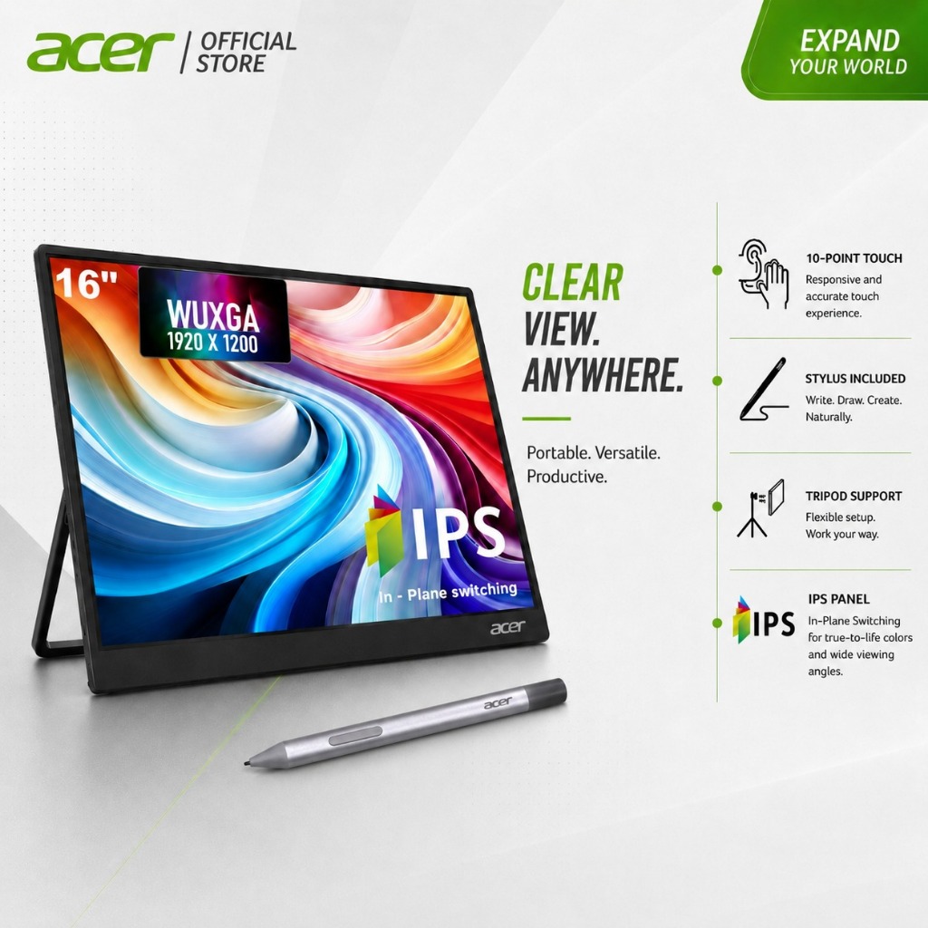 Acer PM161WT M Ultra Slim Portable Monitor| 16