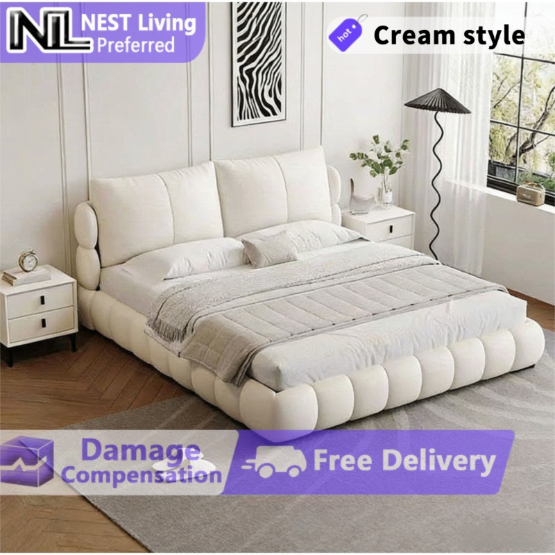 Cream style puff leather fluffy fabric and solid wood home modern ...