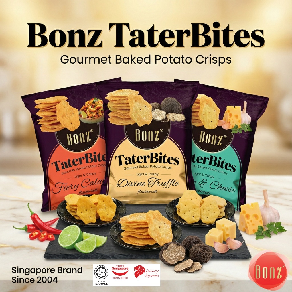 BONZ TaterBites Gourmet Baked Potato Crisps 90g x 6 [Bundle of 6 ...