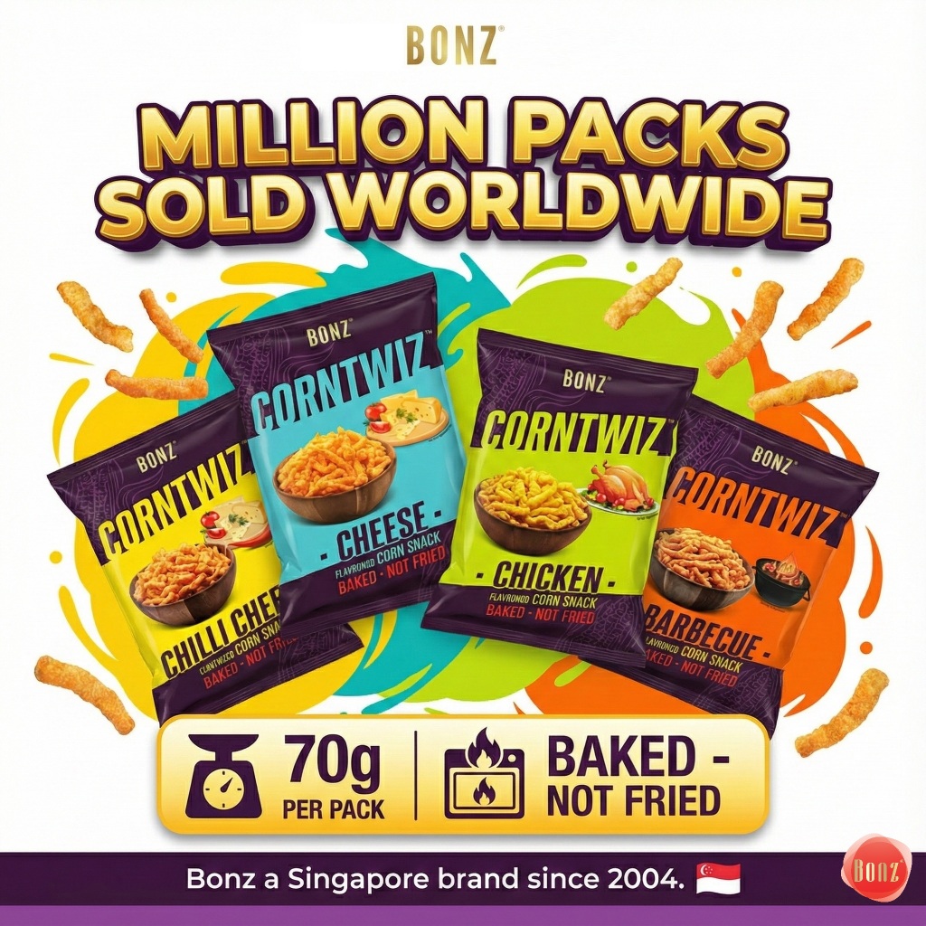 BONZ CORNTWIZ Baked Corn Snack 70g x 8 - 4 Flavors {Halal Certified ...