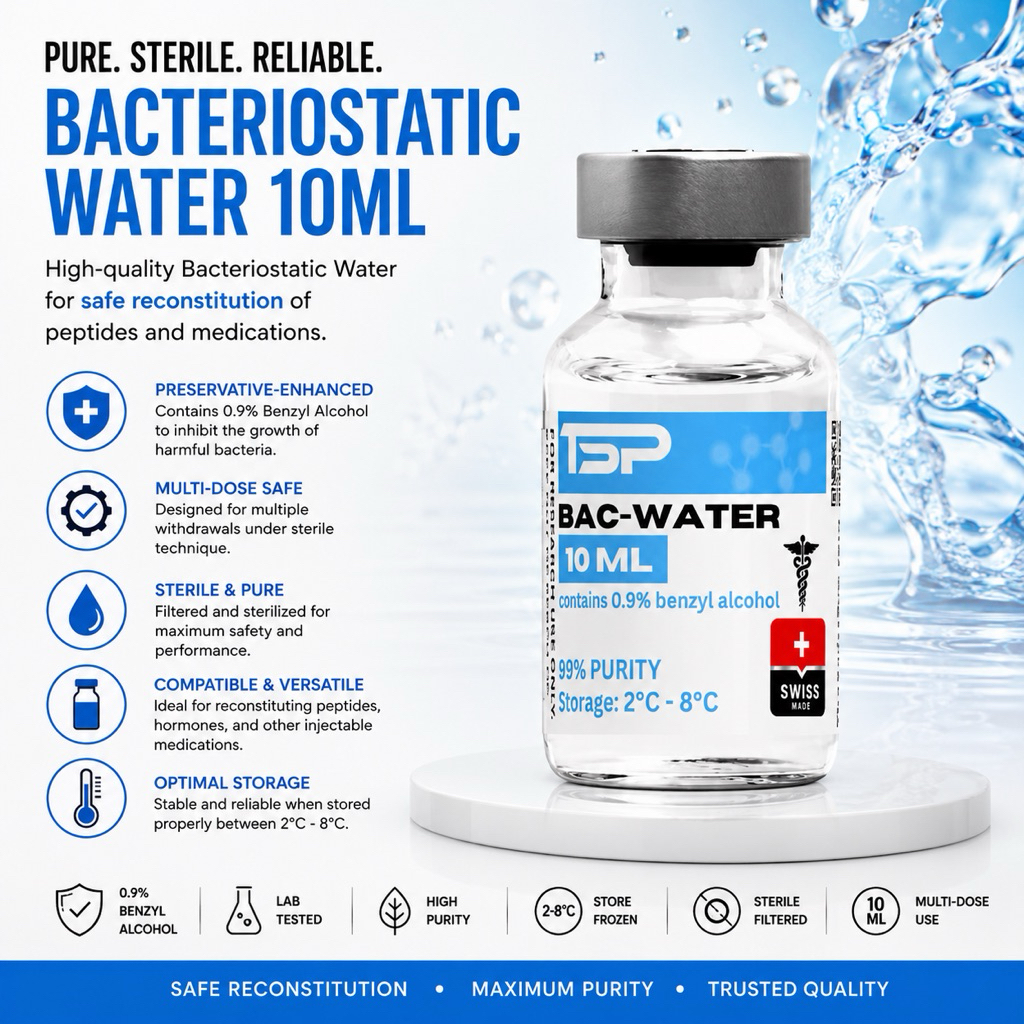 TSP BACTERIOSTATIC WATER 10ML | Multi-Use Sterile Reconstitution Solution  for Research