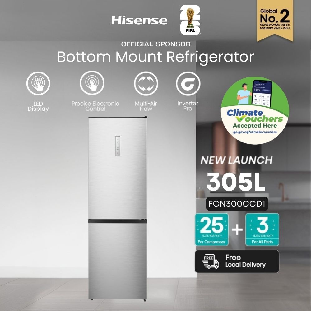 Hisense 305L Bottom Mount Refrigerator, FCN300CCD1 | Shopee Singapore