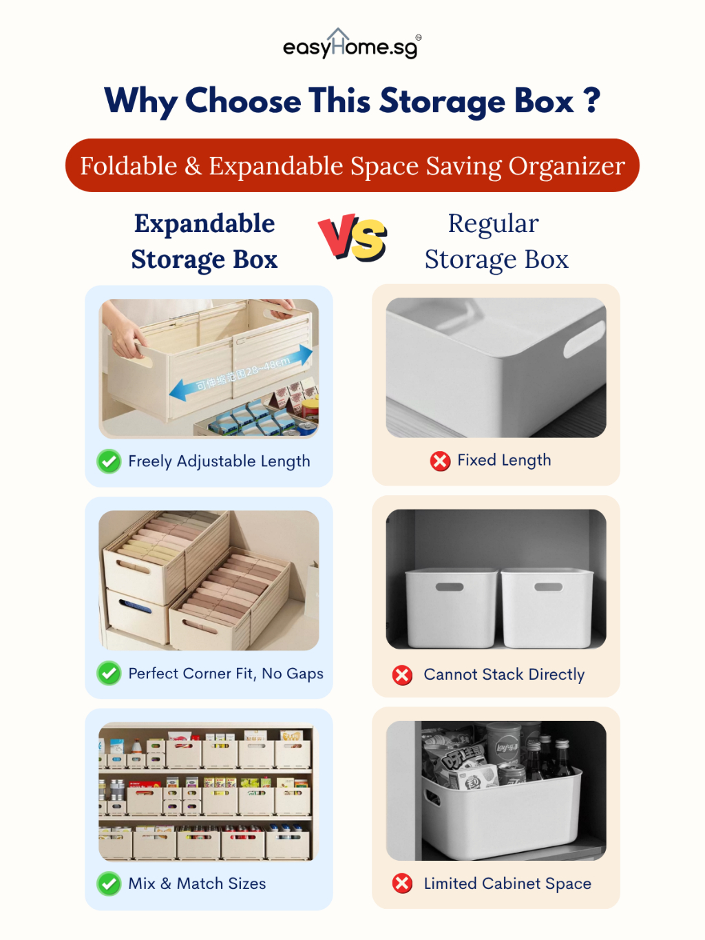Easyhome.sg Extendable Storage Box | Adjustable Drawer Organiser for ...