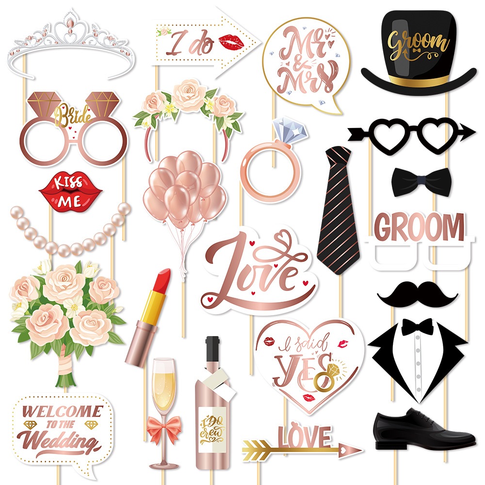 Wedding Photo Booth Props Bride Groom Engagement Party Paper Frame ...