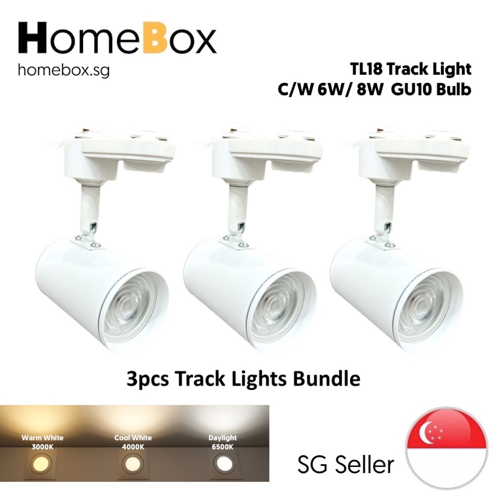 HomeBox 🇸🇬 [BUNDLE OF 3] 3pcs LED Track Light, 6W | 8W GU10 LED Bulb ...