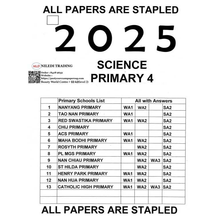 Primary 4 Exam Papers 2025-2024| Math English Science Chinese - WA & SA ...