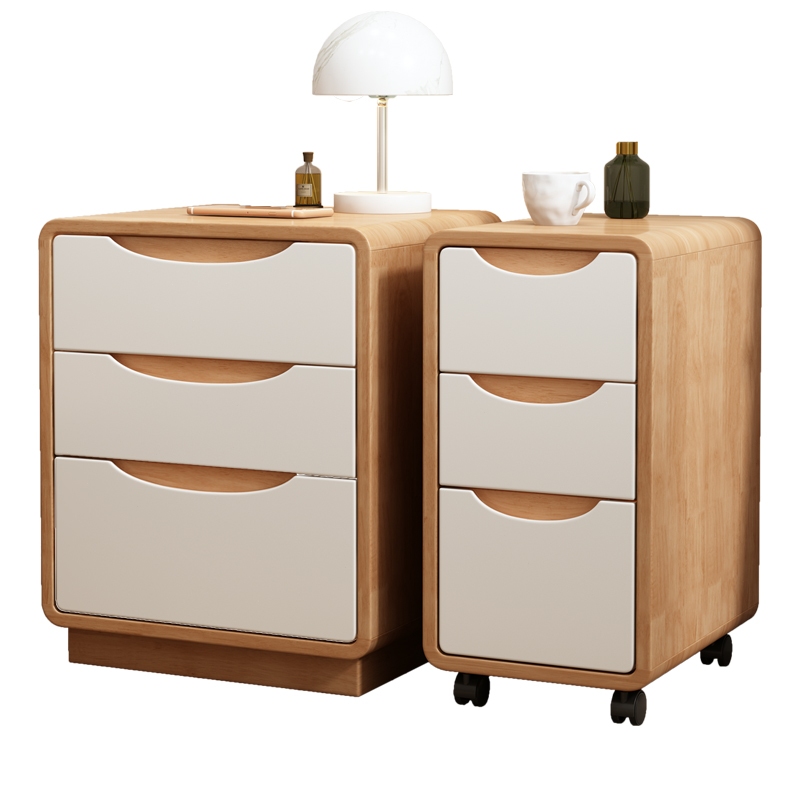 Solid Wood Bedside Cabinet - Modern Minimalist Movable Storage Unit ...