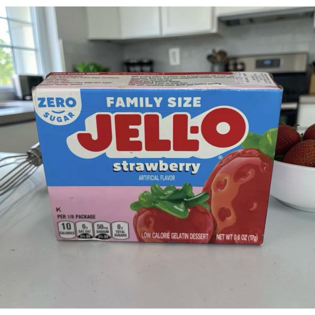 Jello Strawberry Zero Sugar Family Size Gelatin Dessert Box 17g ...