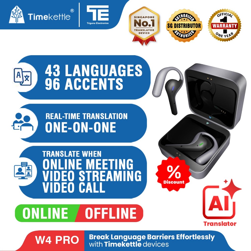 Timekettle W4 Pro AI Interpreter Earbuds | Official SG 1 Year