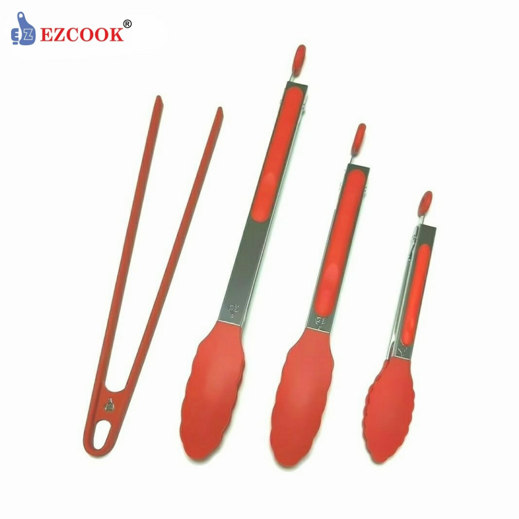 EZCOOK Silicone Tongs Frying Tongs Cooking Tongs Heat Resistant for ...