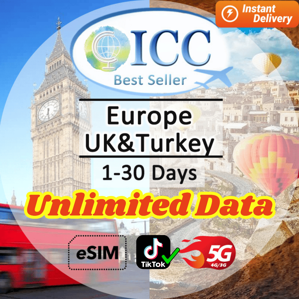 [ICC eSIM] UK, Europe & Turkey 1-30 Days Unlimited Data SIM | Shopee ...