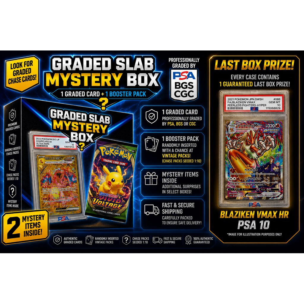 Pokemon Graded Slab Mystery Box | 1 Graded Card + 1 Booster Pack | PSA ...