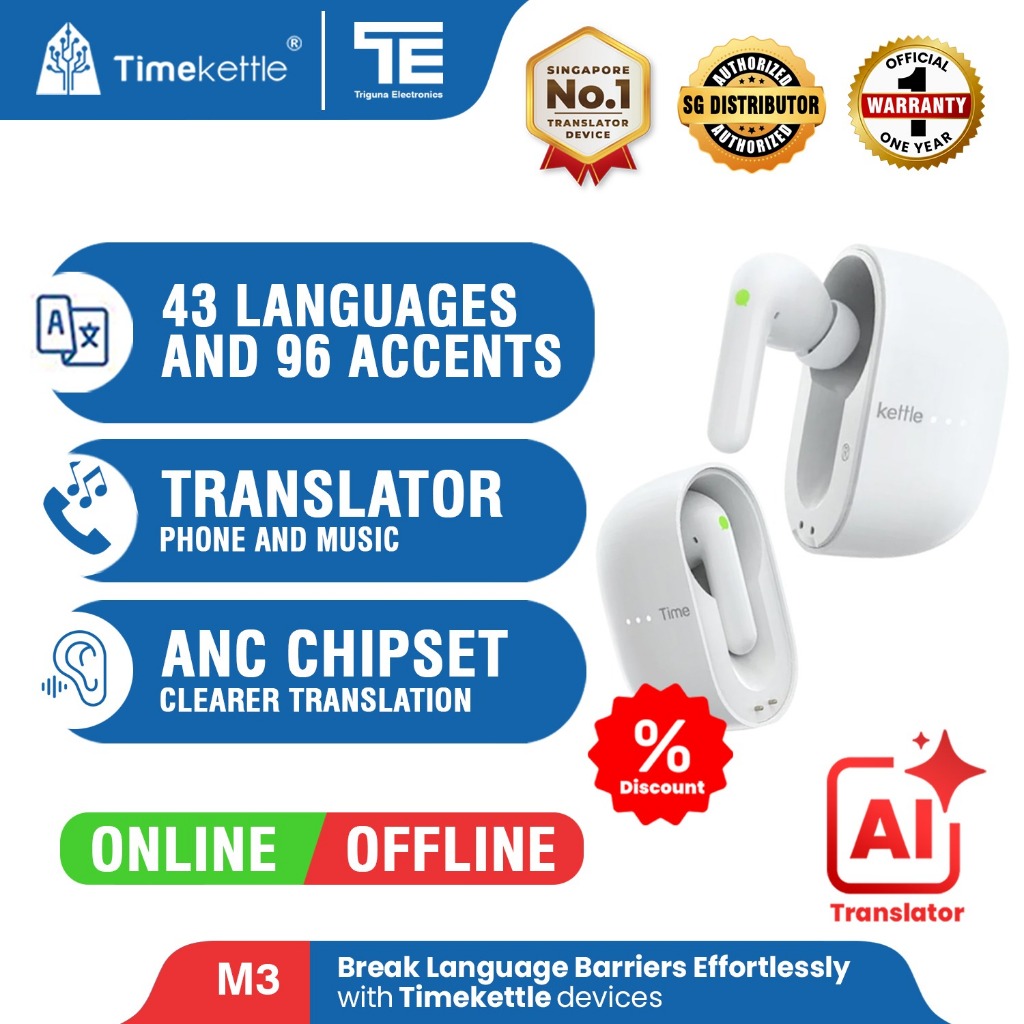 Timekettle M3 Translator Earbuds OFFLINE | Official SG 1 Year