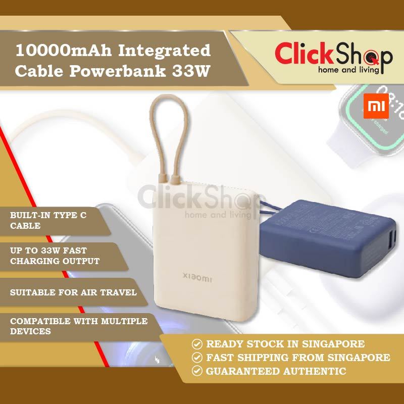 Xiaomi 10000mAh Power Bank Integrated Cable 33W Input Fast Charging ...