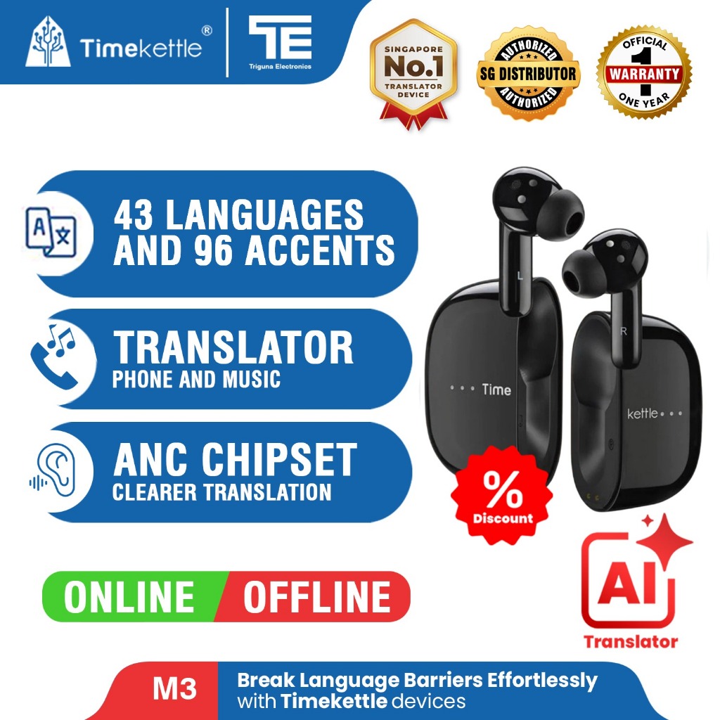 Timekettle M3 Translator Earbuds OFFLINE | Official SG 1 Year