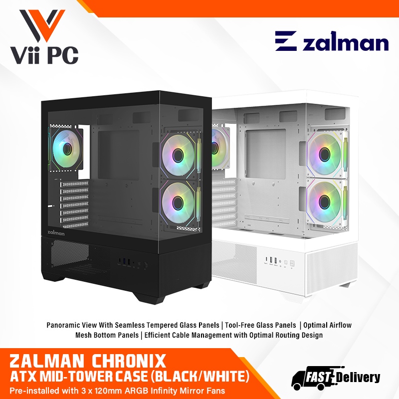 ZALMAN CHRONIX BLACK OR WHITE WITH 3 ARGB FANS SUPPORT ATX MATX ITX ...
