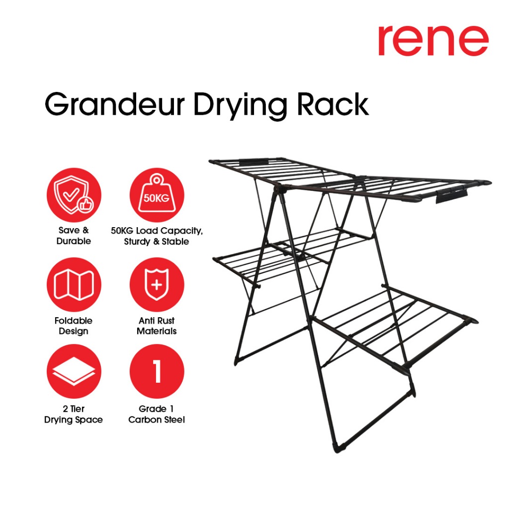 RENE Deluxe 2 Tier Drying Rack Grandeur – Foldable, Sturdy, Indoor ...