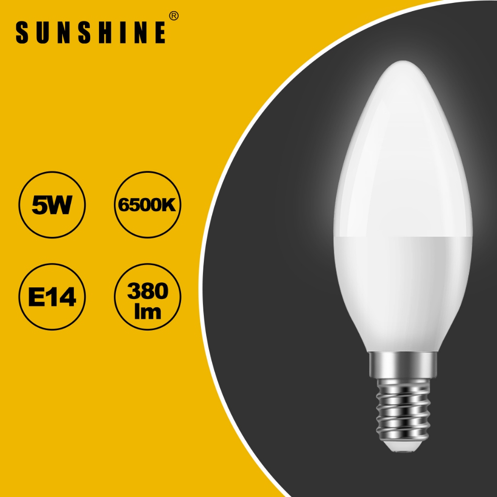 SUNSHINE LED Candle Light Bulb 5W Base E14 Daylight 6500K/Warm White ...
