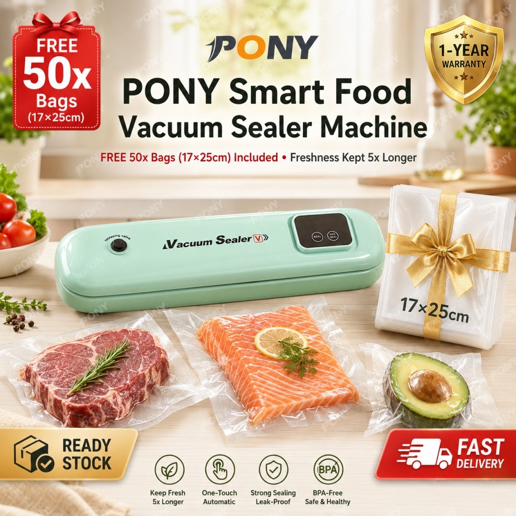 [FREE 50pcs Bags] PONY Vacuum Sealer Machine Automatic Food Preserver ...