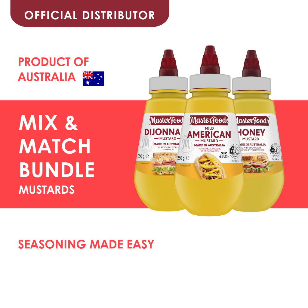 MasterFoods Mustard (Assorted) - Wholegrain Mustard/Hot English Mustard ...