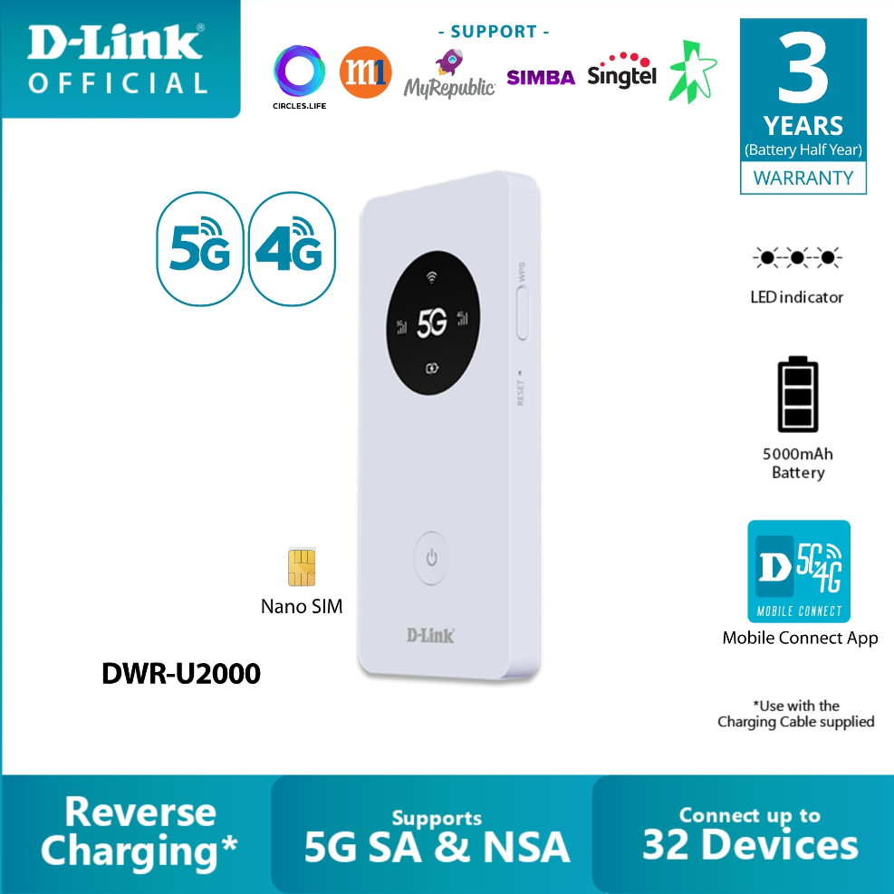 D-Link DWR-U2000 5G Mobile Router Wi-Fi Hostpot | 5G NR SA and NSA | 5G ...