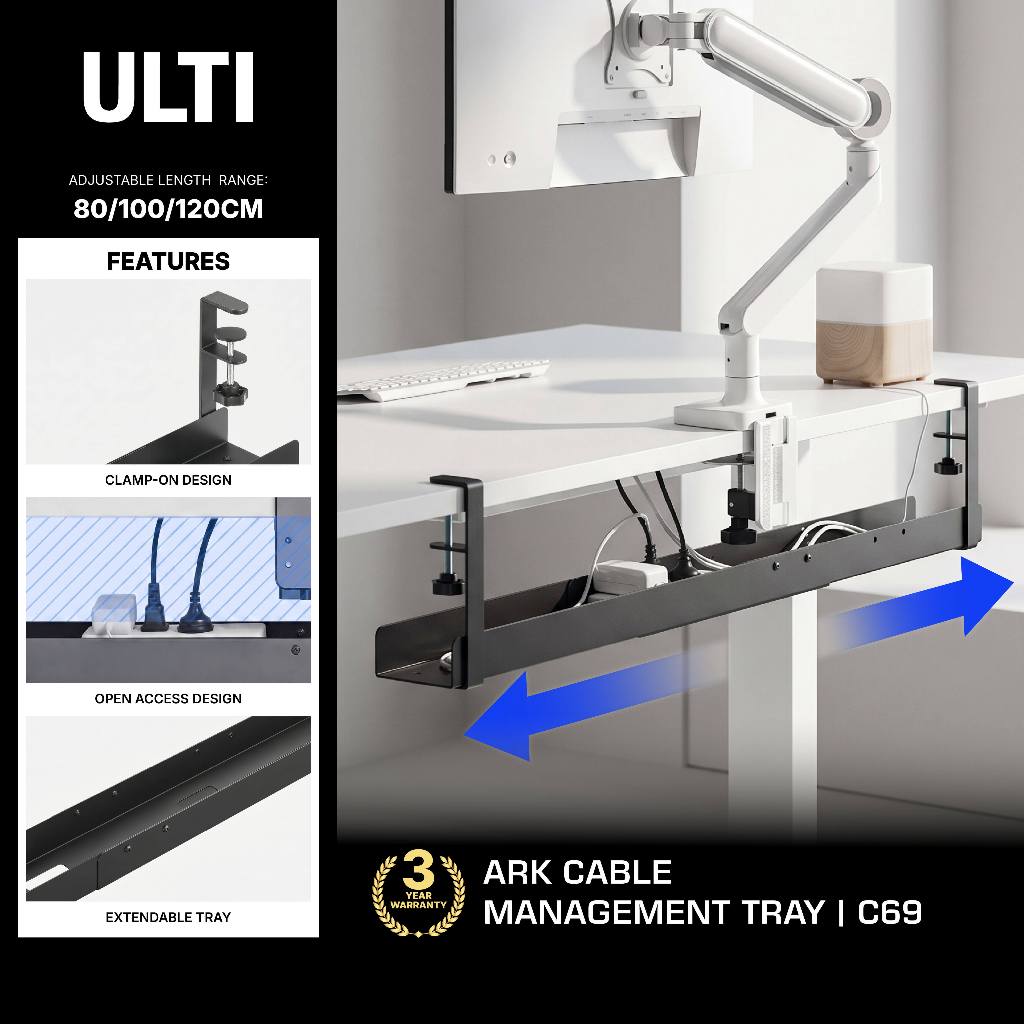 ULTI Ark Easy Access Clamp-On Cable Management Organizer Tray ...