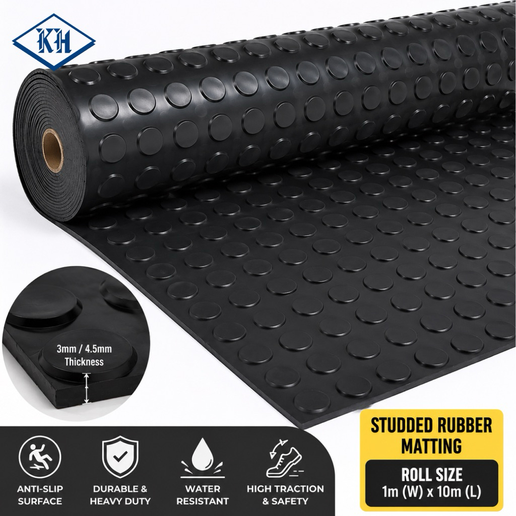 Black Round Rubber Stud Mat | Anti Slip Floor Mat | Heavy Duty Rubber ...