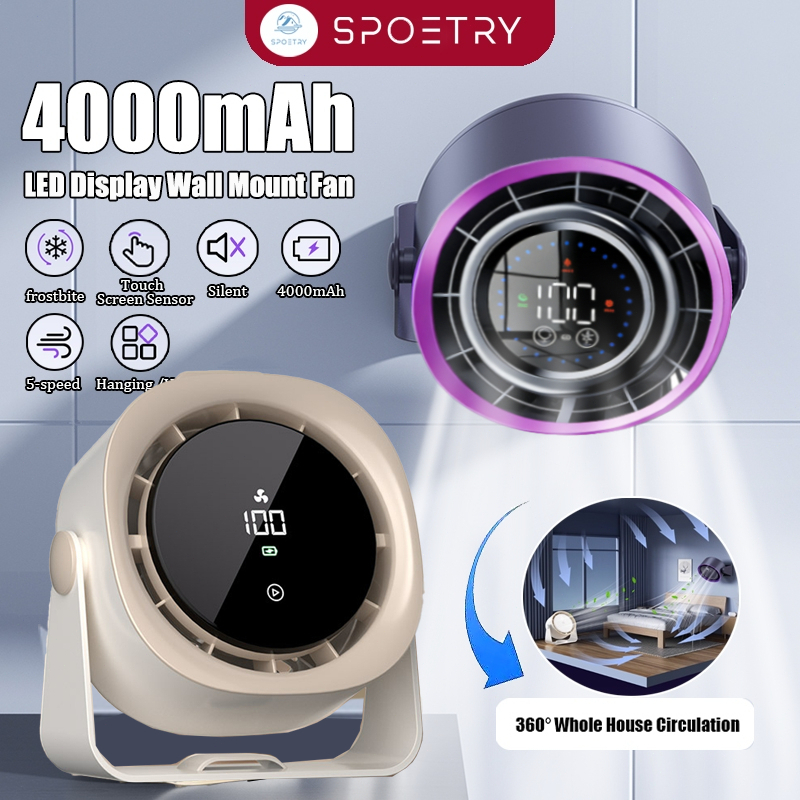SPOETRY New Table Fan Portable LED Display Wall Mount Fan 100Gear Turbo ...
