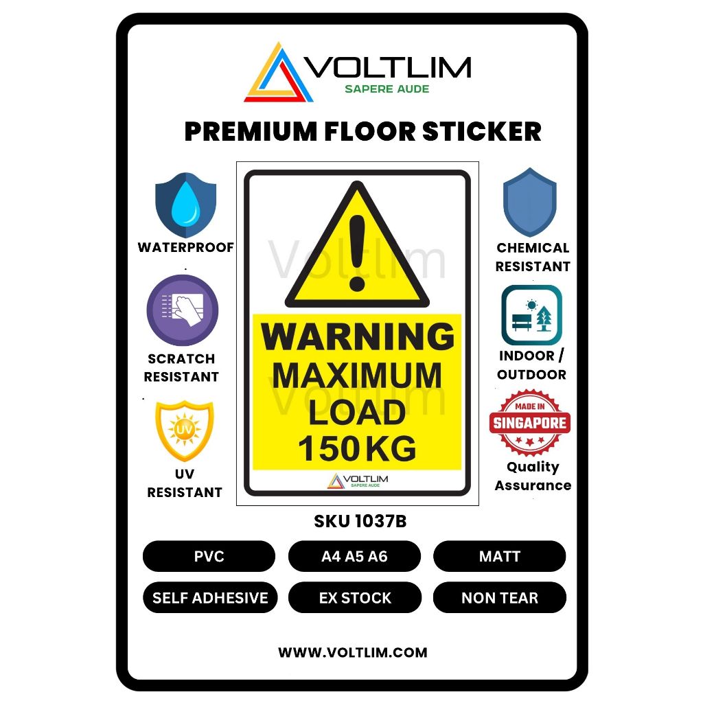 Warning Maximum Load _ KG | 150kG Floor Sign Label Sticker (various ...