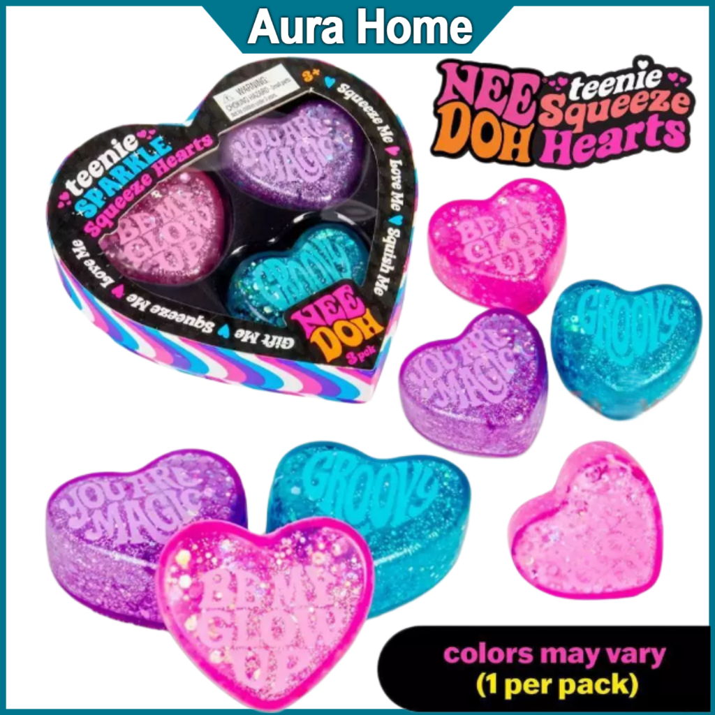 NeeDoh Teenie Sparkle Hearts Squeeze Sensory Toy Slow Rising Pinch ...